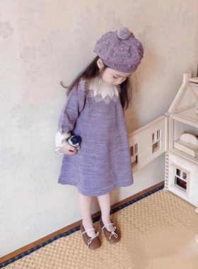 ins爆款2022秋冬新品童装韩版Mp系列菱形针织松果提花A字连衣裙子