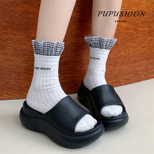 柠小七黑色极简一字拖鞋女夏厚底外穿百搭高品质防滑软底增高凉鞋