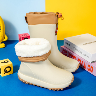 柠小七一体加绒儿童水鞋男童雨靴亲子鞋防水防滑幼儿园小学生雨鞋