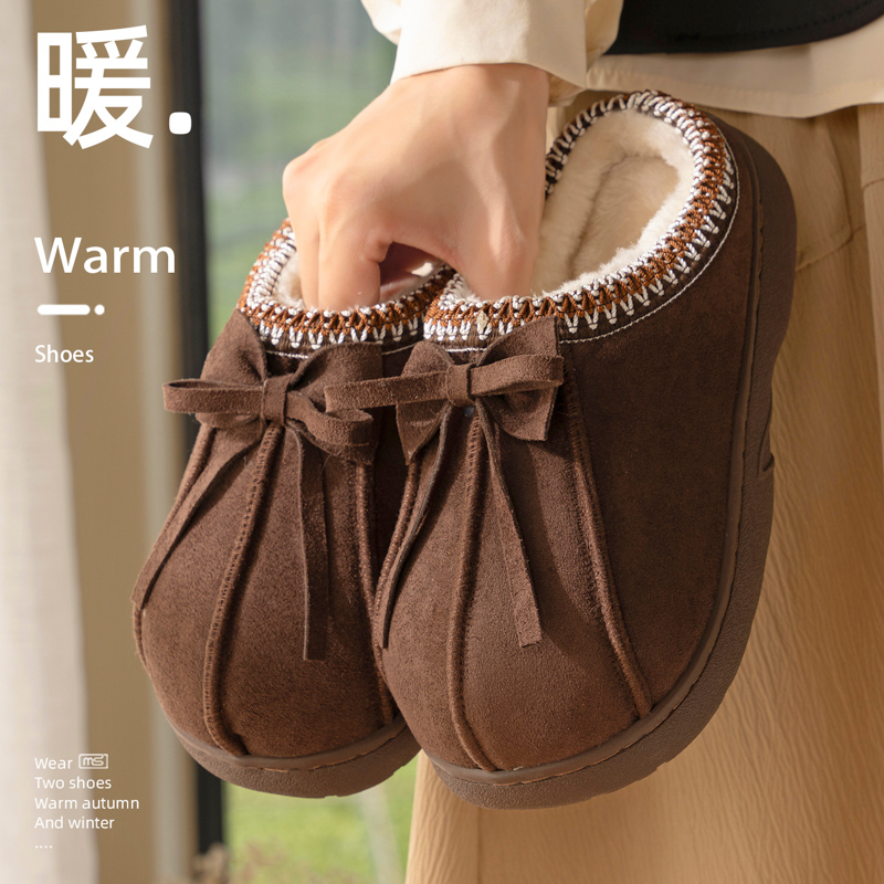 复古风包头棉拖鞋女秋冬保暖