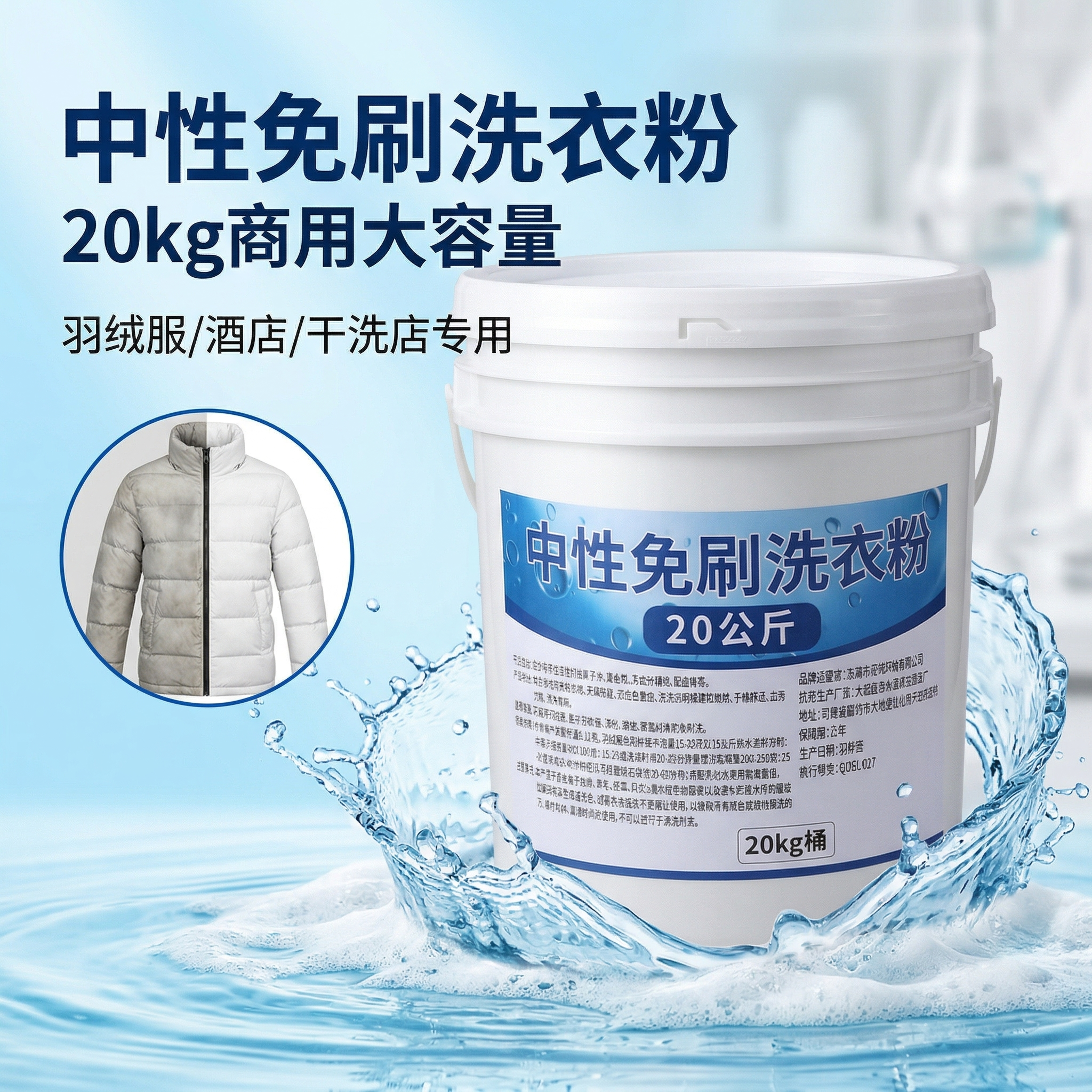 干洗店免刷洗衣粉强力去污去油酒店布草专用洗涤剂羽绒服免刷粉