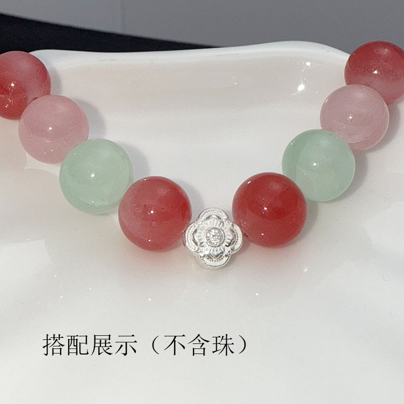 S925纯银幸运四叶花隔珠配件