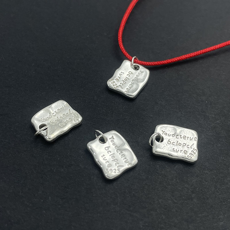 S925纯银方形字母吊坠DIY配件