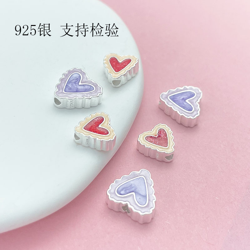 S925纯银珐琅爱心隔珠手链配件