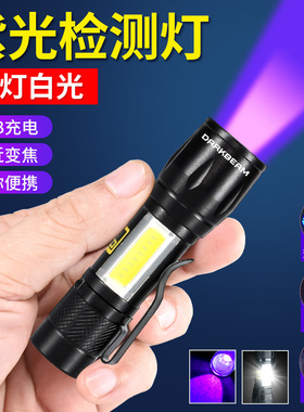 迷你紫光手电筒荧光剂检测紫外线玉石鉴定防伪白光照蝎子验钞照明