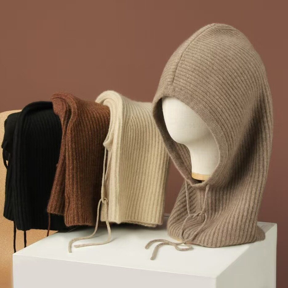 美式逸致针织羊绒抽绳护颈帽柔奢羊绒抽绳颈帽男女通用绒意抽绳帽