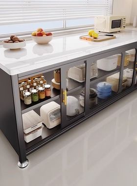 厨房置物架岩板落地多层储功能靠墙一体收纳餐边切菜工作台橱柜子