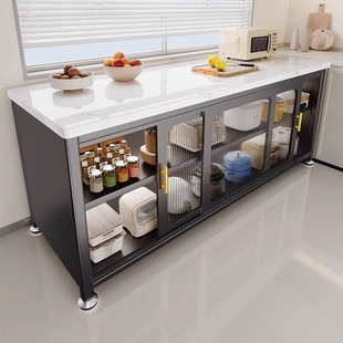 厨房置物架岩板落地多层储功能靠墙一体收纳餐边切菜工作台橱柜子