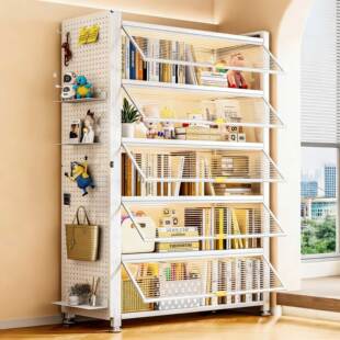 钢制书柜带门儿童书架一体靠墙防尘储物柜落地置物架铁皮收纳柜子