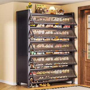 鞋柜钢制大容量多层家用门口一体靠墙室内入户大容量落地防尘鞋架