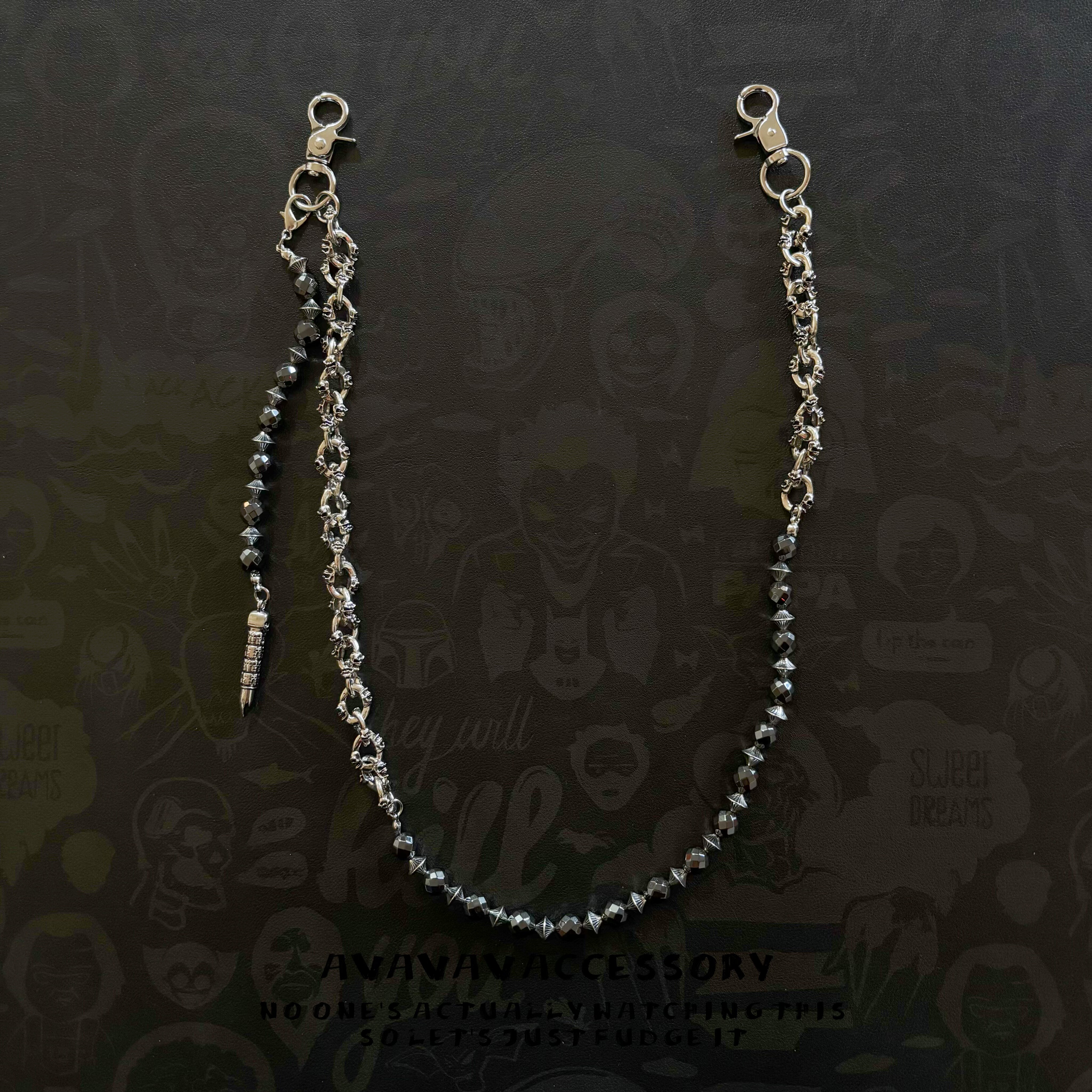 AVAVAV高街暗黑牛仔裤腰链黑胆石拼接男女同款裤链骷髅元素包挂链