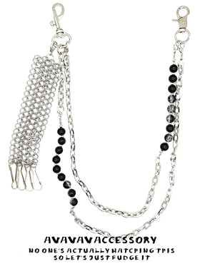 AVAVAVA 美式复古牛仔裤链腰链黑色玻璃珠双层链手工编织链钥匙链