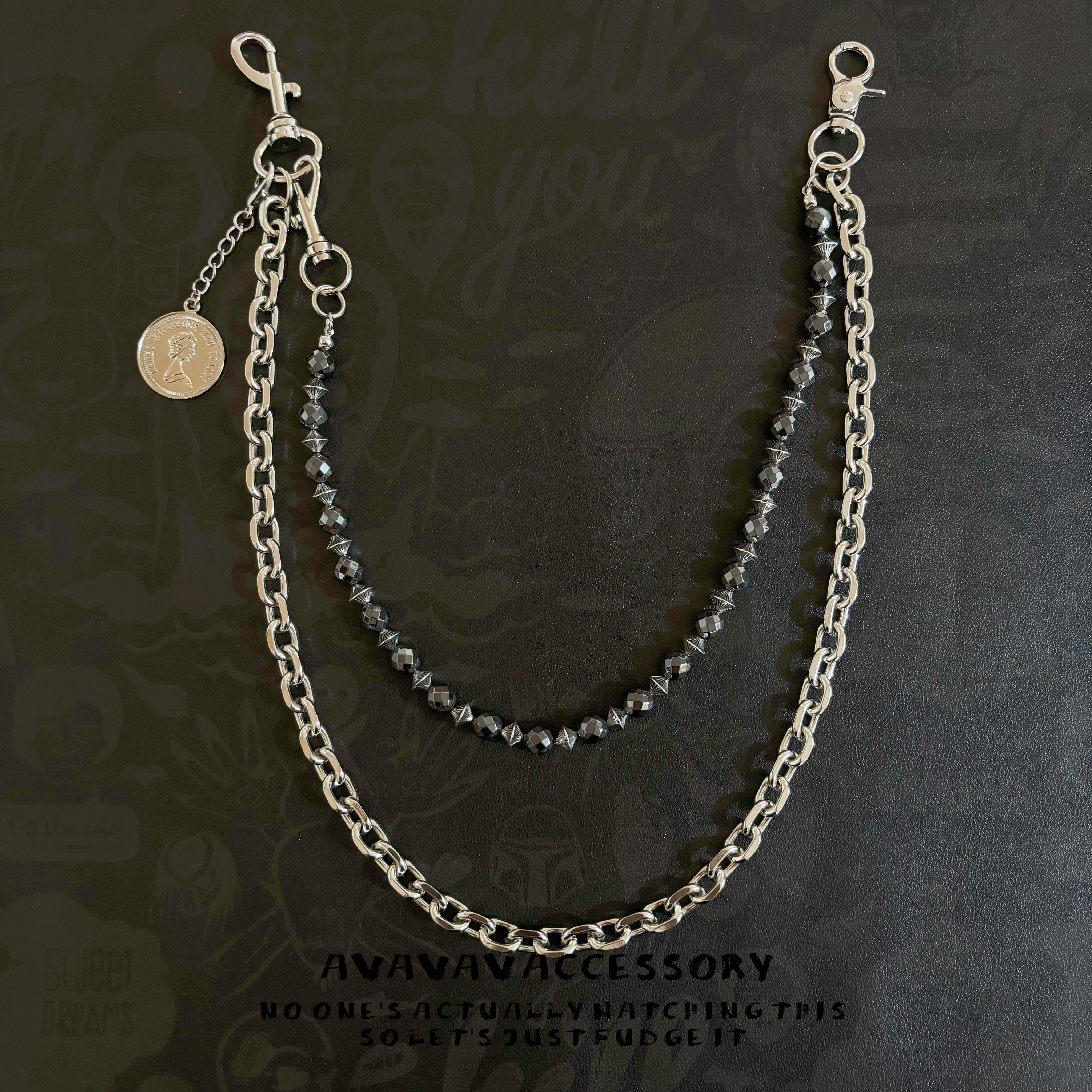 AVAVAV 小众简约黑胆石双链裤链牛仔裤腰链复古男女同款包挂链