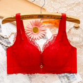 秋冬大红色蕾丝内衣女小胸聚拢上托薄款 蕾丝收副乳无钢圈中厚文胸