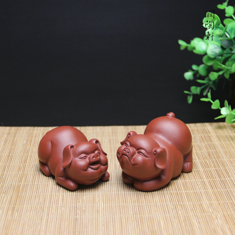 宜兴摆件对猪摆件把玩茶宠