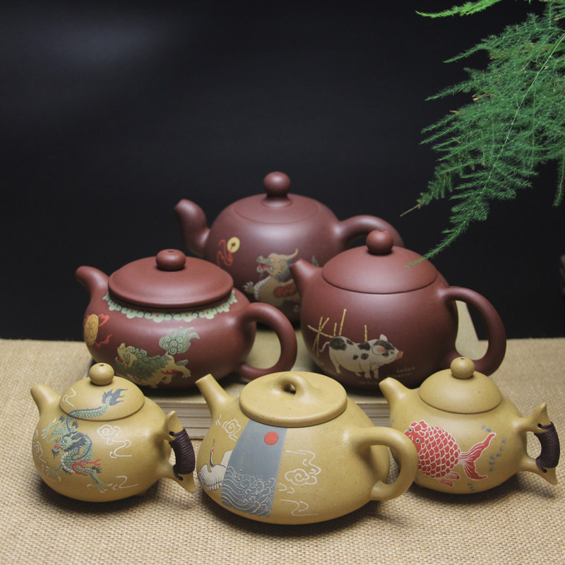原矿紫砂壶全手工泥绘小品壶