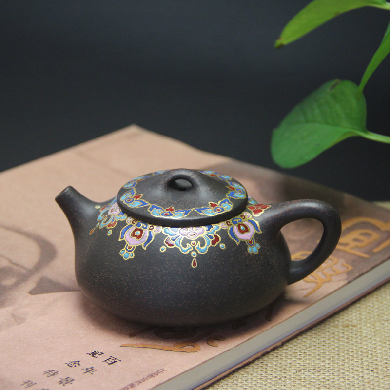 宜兴正品紫砂壶珐琅彩壶石瓢壶