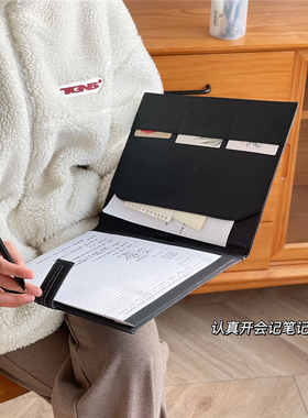 【9块9清仓！】【再也不怕丢笔了】简约商务风复古黑皮面A4笔记本