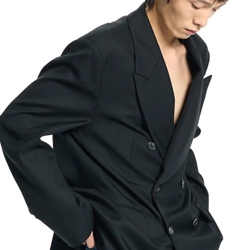 春夏男士双排扣外套宽松休闲西服