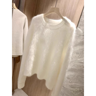 白色马海毛毛衣女深秋初冬穿搭高级感猫猫风穿搭内搭针织打底上衣