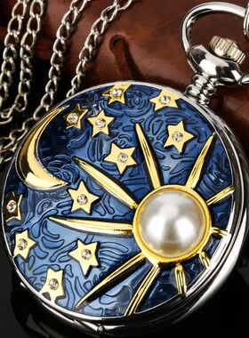 New relief sea blue star and moon quartz necklace inlaid wit