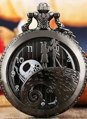 Fashion Lovers Skeleton Quarzt Pocket Watch with Chain Neckl