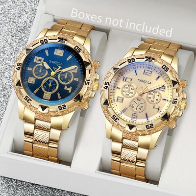 2pcs/set Men Business Watches Fashion Arabic Dial Steel Band
