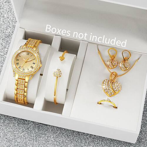 2/6PCS Luxury Diamond Women Watches Ladies Roma Dial Quartz