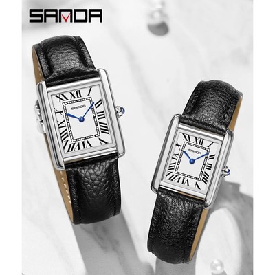 SANDA 1108 Luxury Couple Watch Wear Resistant Leather Strap