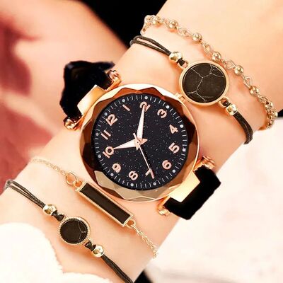 5pcs Set Womens Watches Set Ladies Fashion Watch Black Femal