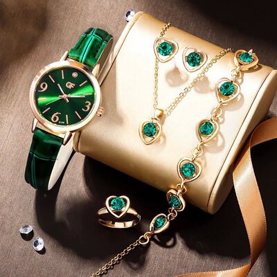 6 PCS New Lxury Love Rhinestone Jewelry Ladies Ring Necklace
