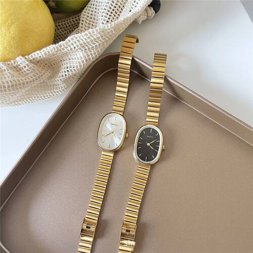 Metal Linked Watch with Oval Dial Compact Korean Women's Wat