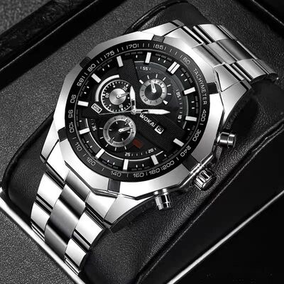 Business Fashion Three-Eye Mixed Scale Dial Quartz Steel Str
