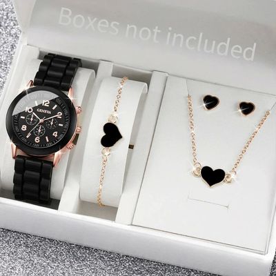 4PCS/Set Geneva Watch Fashion Silicone Band Women Watches He