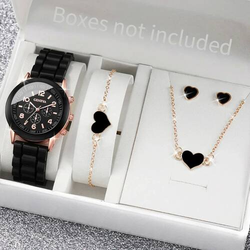 4PCS/Set Geneva Watch Fashion Silicone Band Women Watches He