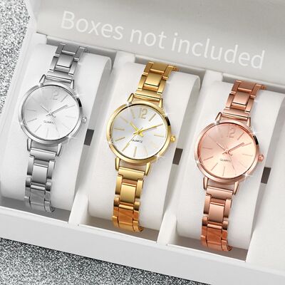 1/3PCS Fashion Women's Watches Stainless Steel Band Analog Q