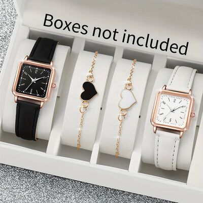 4PCS Fashion Minimalist Watch Luxury Men's and Women's Leath