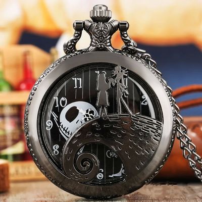 Classic Vintage Carved Pocket Watch with Chain Necklace Vint