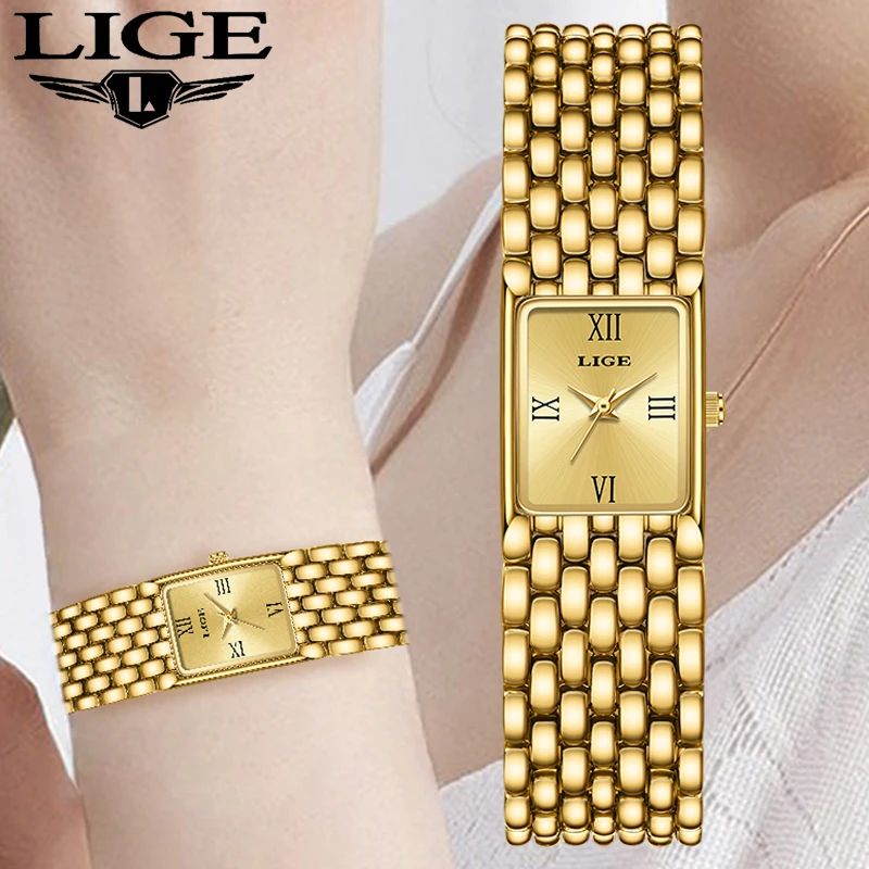 LIGE 2025 New Gold Women's Watch Luxury Quartz Watch Stainle