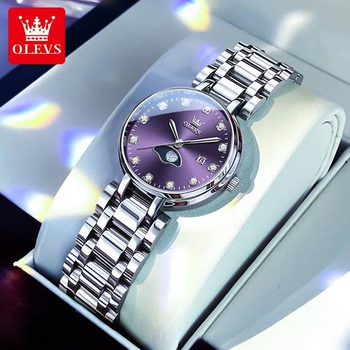 OLEVS Brand Fashion Moon Phases Luxury Quartz Watch for Wome