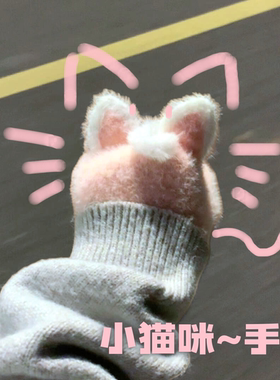【握拳就会变小猫~】粉色猫咪手套毛绒冬天骑电动车骑行女生保暖