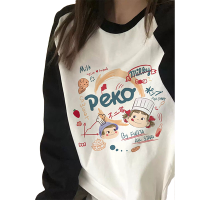 纯棉撞色插肩打底衫上衣女