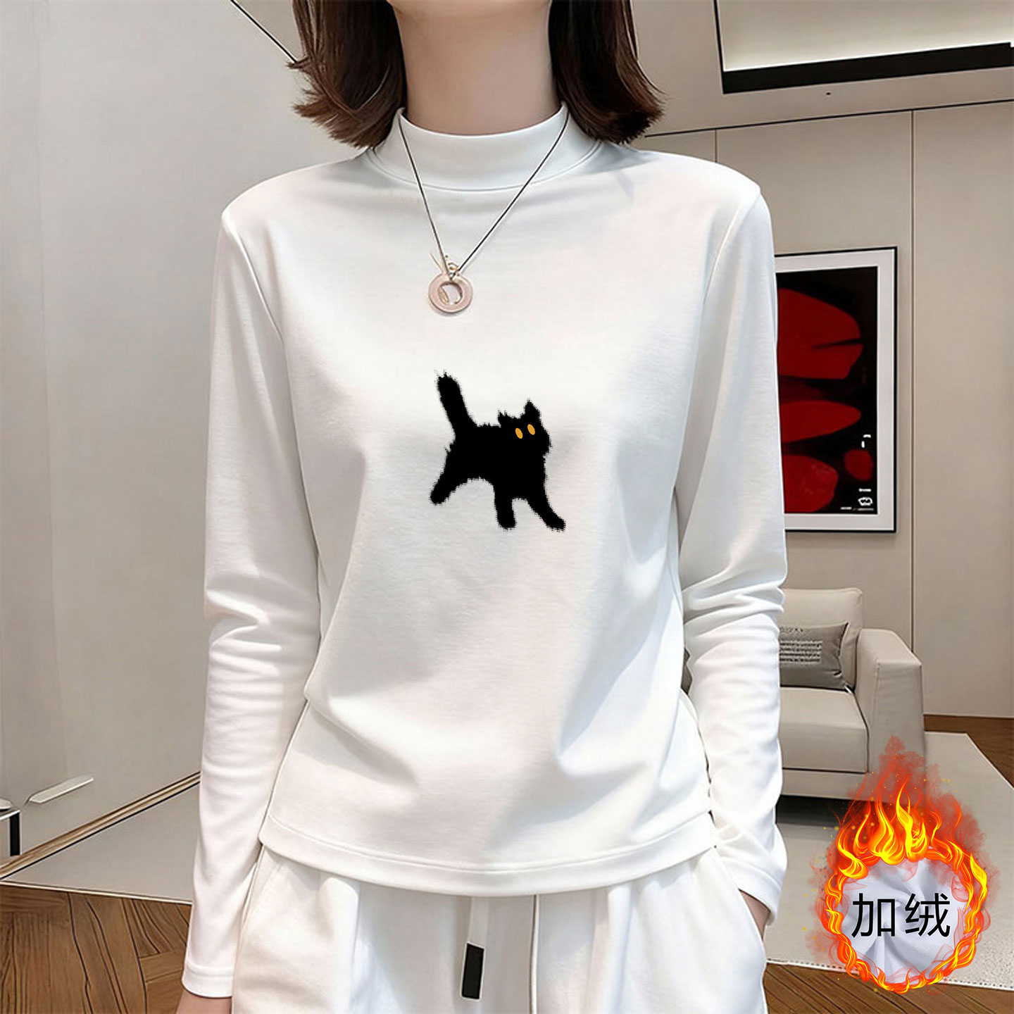 秋冬季德绒保暖内搭白色半高领绝美打底衫女2025新款长袖t恤上衣