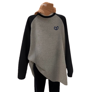 纯棉长袖t恤女装2025新款秋冬季加厚磨毛打底衫中长款遮屁股上衣