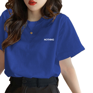 克莱因蓝纯棉短袖t恤女夏季2026年新款美式复古欧货大版女装上衣