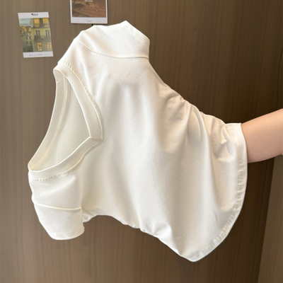 v领纯棉短袖t恤女2025新款夏季特别漂亮清纯掐腰小众设计感上衣服