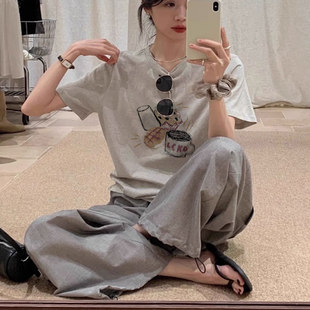 灰色独特别致纯棉短袖 洋气欧货潮时髦穿搭上衣 t恤女2025新款 夏季