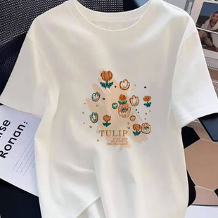减龄大码 白色纯棉短袖 网红爆款 t恤女2025新款 胖mm显瘦上衣服 夏季