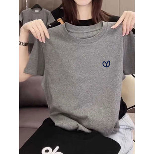 灰色高质量正肩修身显瘦短袖t恤女装2026新款夏季上衣小众设计感