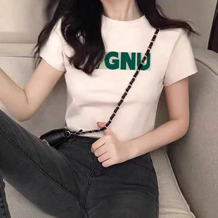 t恤女夏季 正肩纯棉短袖 甜酷独特港味复古chic潮牌小众设计感上衣